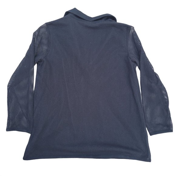 Joan Vass Black 3/4 Sleeve V Neck Mesh Pullover Collared Top Women's Size Large - Picture 7 of 13
